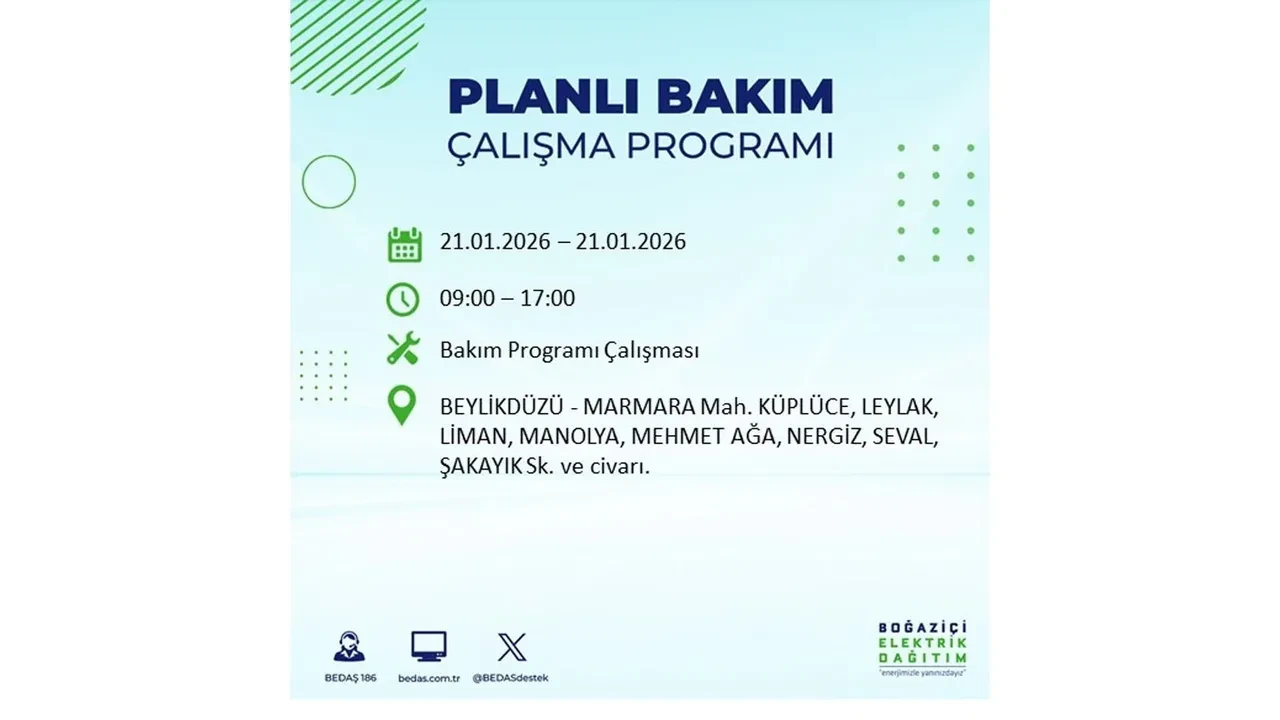 21 Ocak İstanbul planlı elektrik kesintisi duyurusu! 22 ilçeye saatlerce elektrik verilmeyecek: İşte ilçe ilçe kesinti saatleri