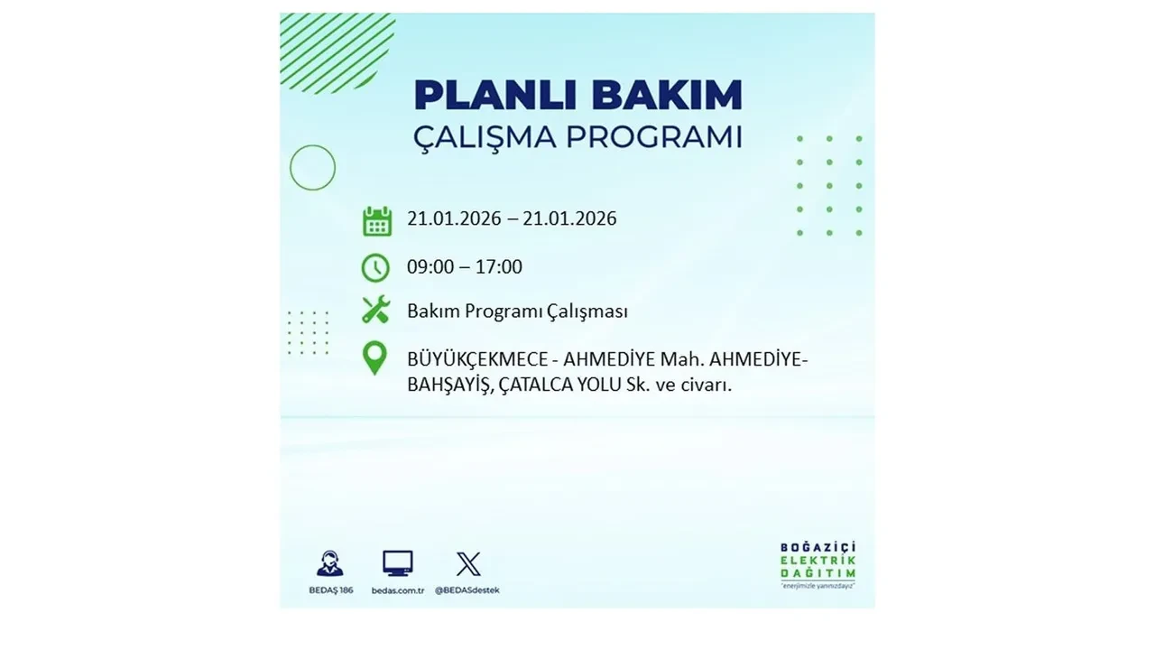 21 Ocak İstanbul planlı elektrik kesintisi duyurusu! 22 ilçeye saatlerce elektrik verilmeyecek: İşte ilçe ilçe kesinti saatleri