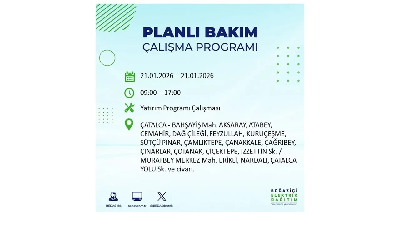 21 Ocak İstanbul planlı elektrik kesintisi duyurusu! 22 ilçeye saatlerce elektrik verilmeyecek: İşte ilçe ilçe kesinti saatleri