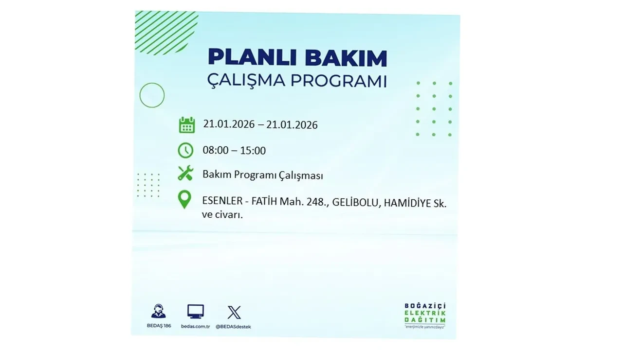 21 Ocak İstanbul planlı elektrik kesintisi duyurusu! 22 ilçeye saatlerce elektrik verilmeyecek: İşte ilçe ilçe kesinti saatleri