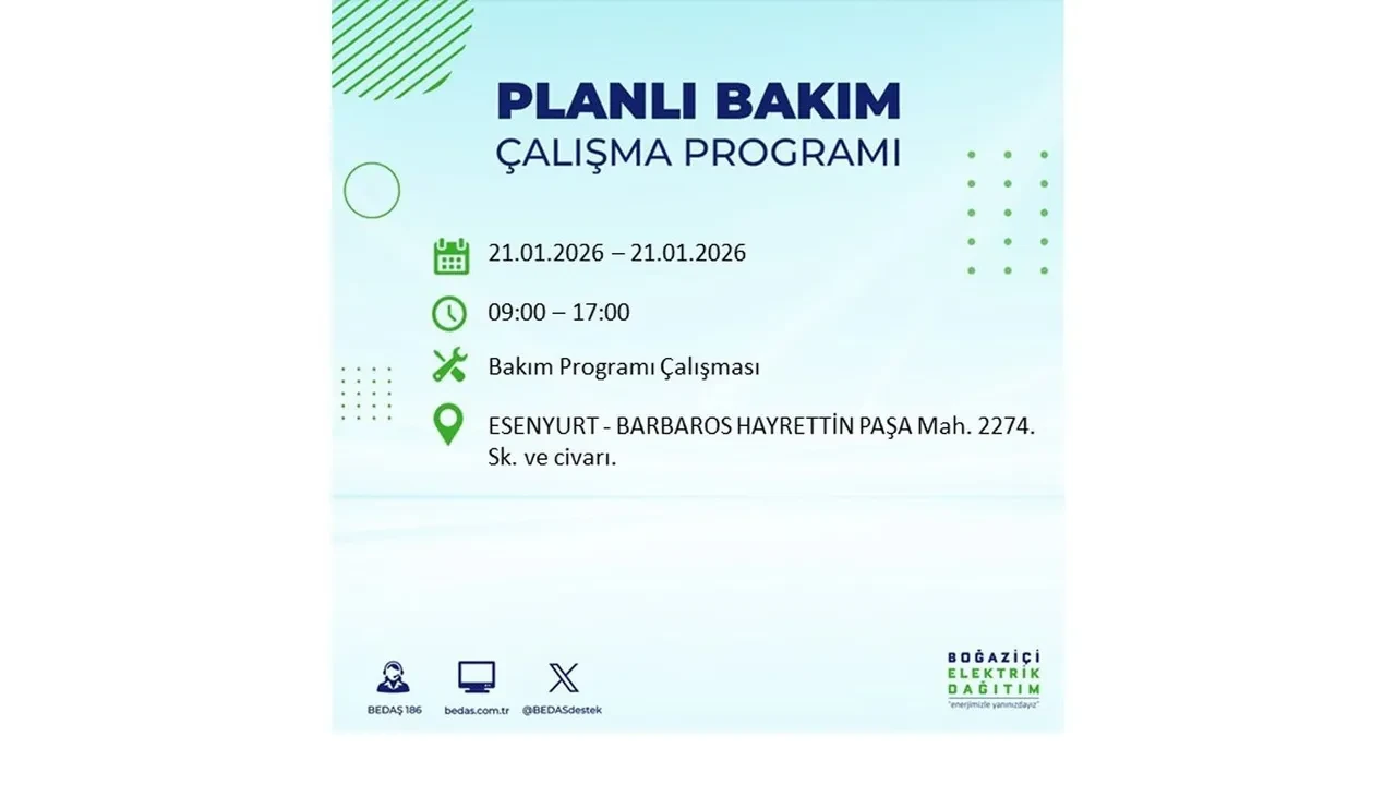 21 Ocak İstanbul planlı elektrik kesintisi duyurusu! 22 ilçeye saatlerce elektrik verilmeyecek: İşte ilçe ilçe kesinti saatleri