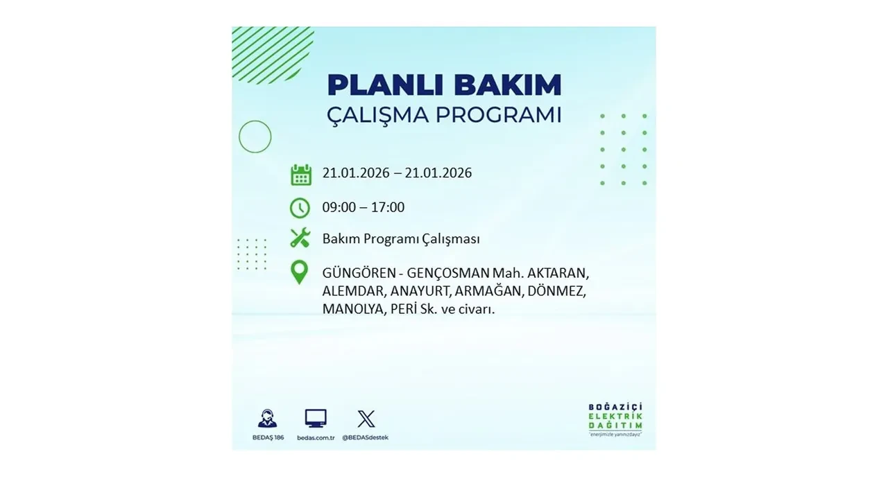 21 Ocak İstanbul planlı elektrik kesintisi duyurusu! 22 ilçeye saatlerce elektrik verilmeyecek: İşte ilçe ilçe kesinti saatleri