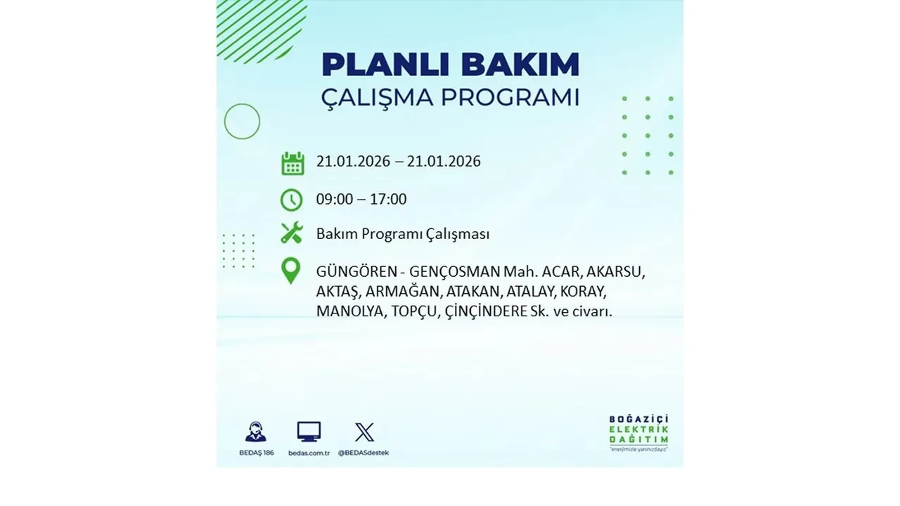 21 Ocak İstanbul planlı elektrik kesintisi duyurusu! 22 ilçeye saatlerce elektrik verilmeyecek: İşte ilçe ilçe kesinti saatleri