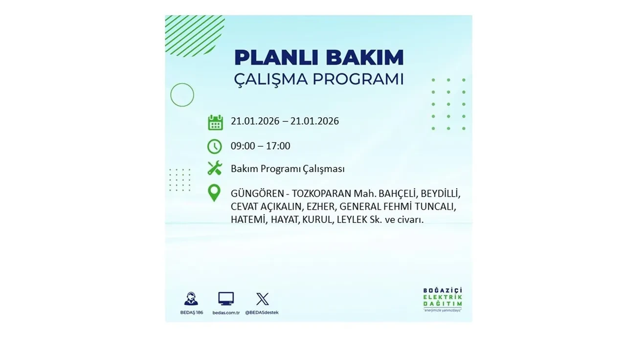 21 Ocak İstanbul planlı elektrik kesintisi duyurusu! 22 ilçeye saatlerce elektrik verilmeyecek: İşte ilçe ilçe kesinti saatleri