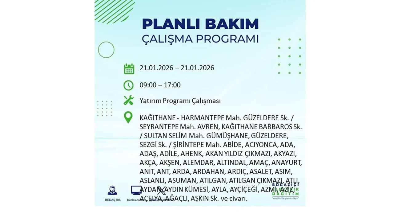 21 Ocak İstanbul planlı elektrik kesintisi duyurusu! 22 ilçeye saatlerce elektrik verilmeyecek: İşte ilçe ilçe kesinti saatleri