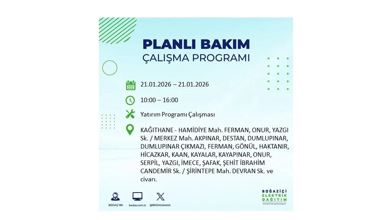 21 Ocak İstanbul planlı elektrik kesintisi duyurusu! 22 ilçeye saatlerce elektrik verilmeyecek: İşte ilçe ilçe kesinti saatleri