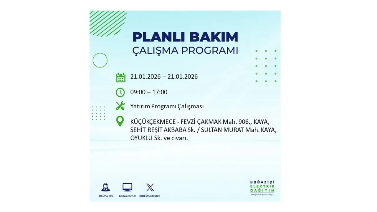 21 Ocak İstanbul planlı elektrik kesintisi duyurusu! 22 ilçeye saatlerce elektrik verilmeyecek: İşte ilçe ilçe kesinti saatleri