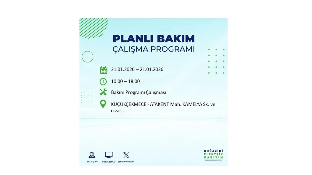 21 Ocak İstanbul planlı elektrik kesintisi duyurusu! 22 ilçeye saatlerce elektrik verilmeyecek: İşte ilçe ilçe kesinti saatleri