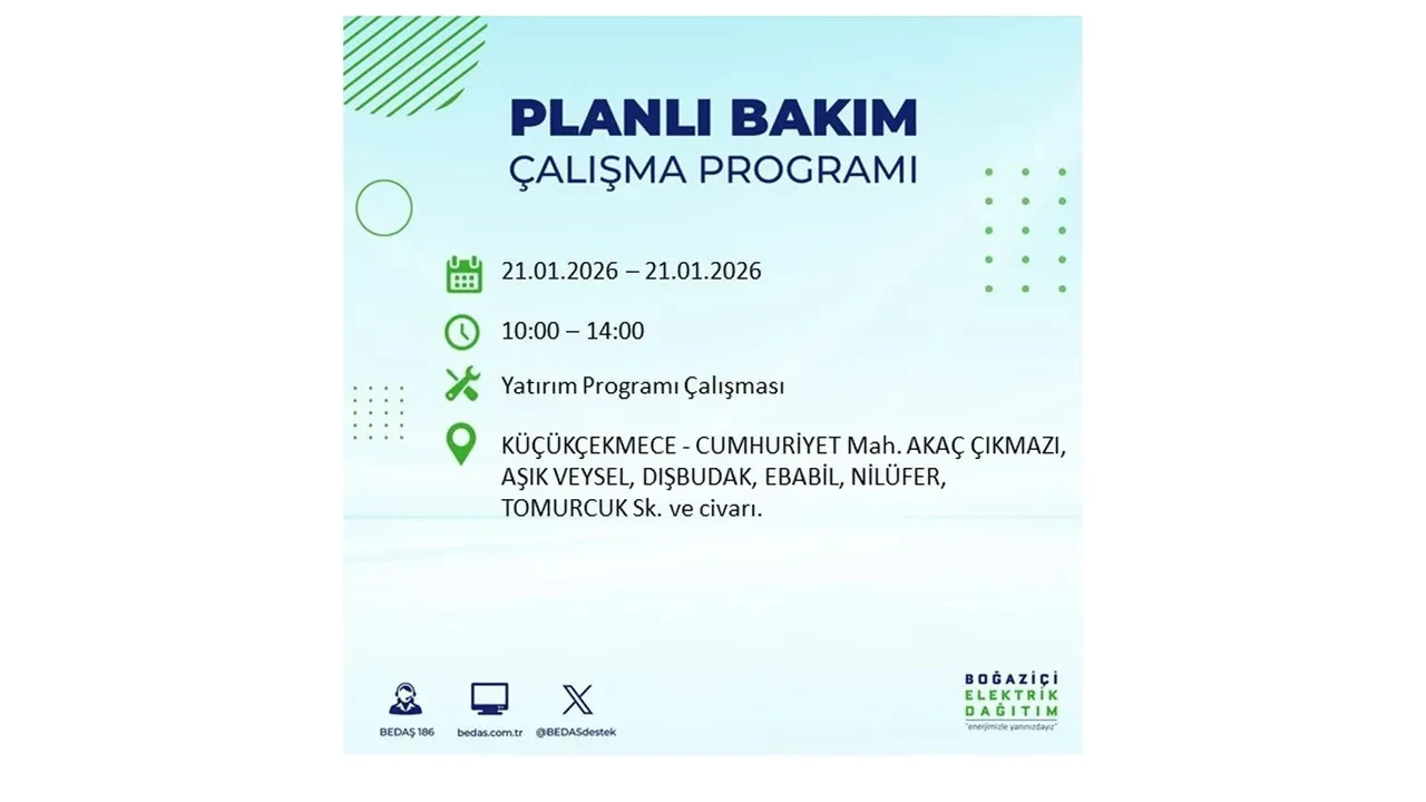 21 Ocak İstanbul planlı elektrik kesintisi duyurusu! 22 ilçeye saatlerce elektrik verilmeyecek: İşte ilçe ilçe kesinti saatleri