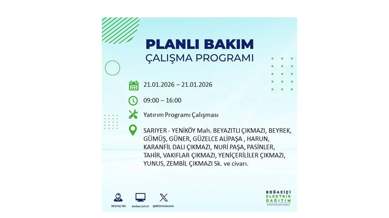 21 Ocak İstanbul planlı elektrik kesintisi duyurusu! 22 ilçeye saatlerce elektrik verilmeyecek: İşte ilçe ilçe kesinti saatleri