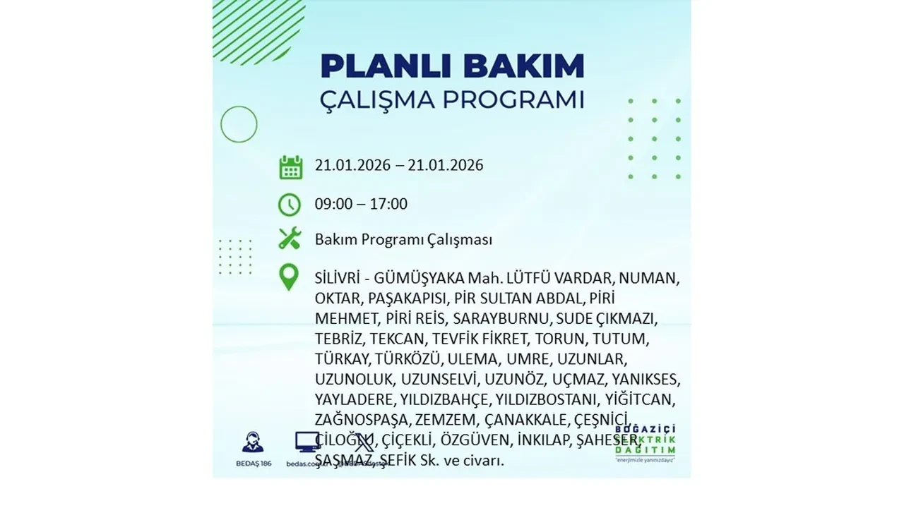 21 Ocak İstanbul planlı elektrik kesintisi duyurusu! 22 ilçeye saatlerce elektrik verilmeyecek: İşte ilçe ilçe kesinti saatleri