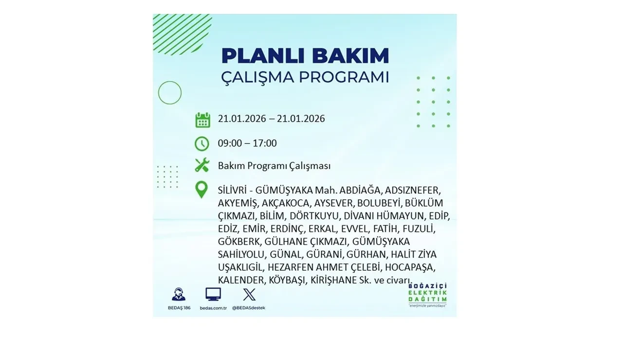 21 Ocak İstanbul planlı elektrik kesintisi duyurusu! 22 ilçeye saatlerce elektrik verilmeyecek: İşte ilçe ilçe kesinti saatleri