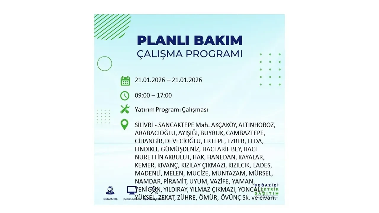 21 Ocak İstanbul planlı elektrik kesintisi duyurusu! 22 ilçeye saatlerce elektrik verilmeyecek: İşte ilçe ilçe kesinti saatleri
