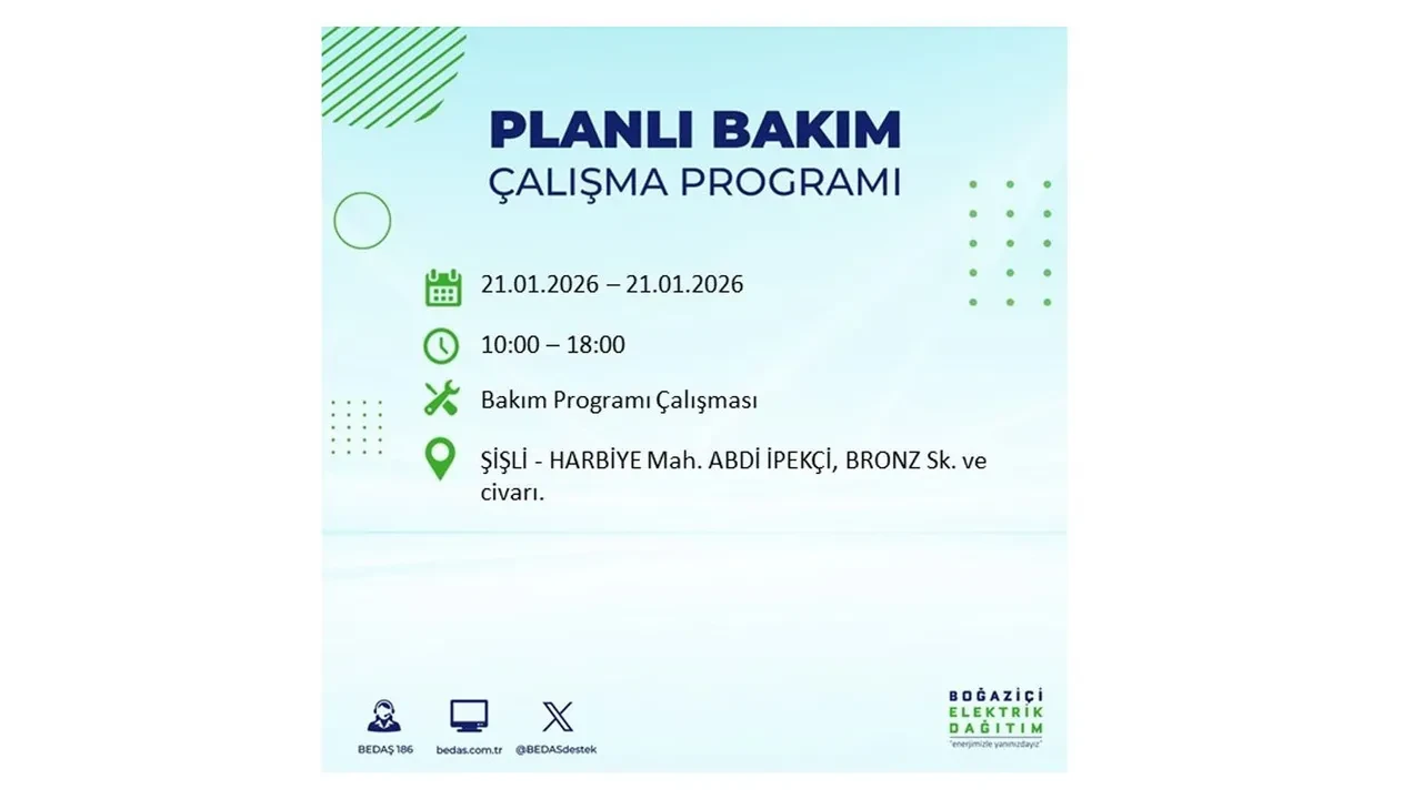21 Ocak İstanbul planlı elektrik kesintisi duyurusu! 22 ilçeye saatlerce elektrik verilmeyecek: İşte ilçe ilçe kesinti saatleri
