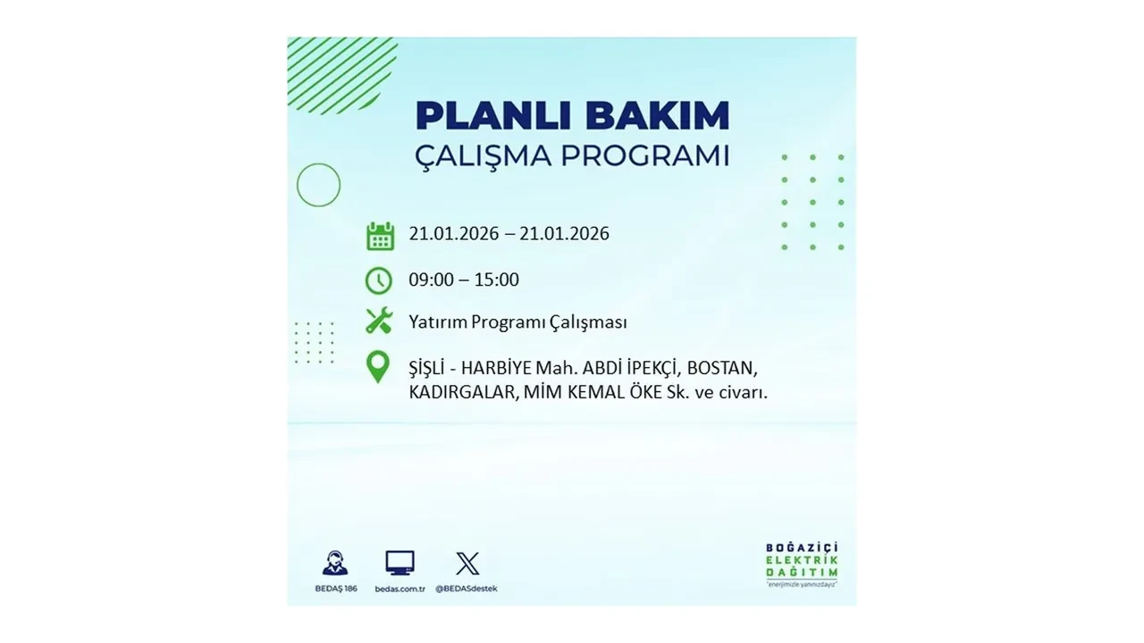 21 Ocak İstanbul planlı elektrik kesintisi duyurusu! 22 ilçeye saatlerce elektrik verilmeyecek: İşte ilçe ilçe kesinti saatleri