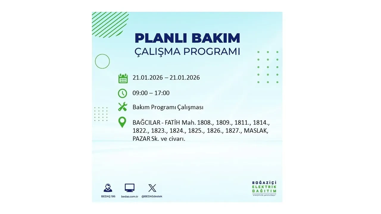 21 Ocak İstanbul planlı elektrik kesintisi duyurusu! 22 ilçeye saatlerce elektrik verilmeyecek: İşte ilçe ilçe kesinti saatleri