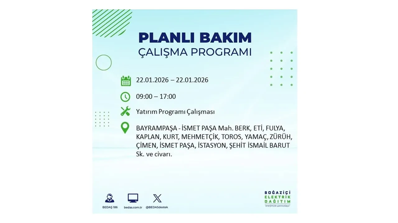 22 Ocak İstanbul elektrik kesintileri tablosu! BEDAŞ açıkladı: Şehrin büyük bölümü karanlıkta kalacak
