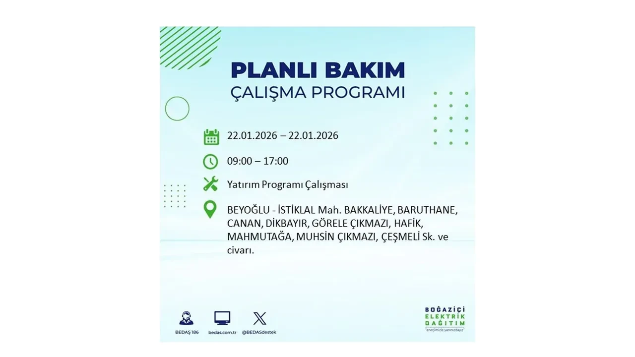 22 Ocak İstanbul elektrik kesintileri tablosu! BEDAŞ açıkladı: Şehrin büyük bölümü karanlıkta kalacak