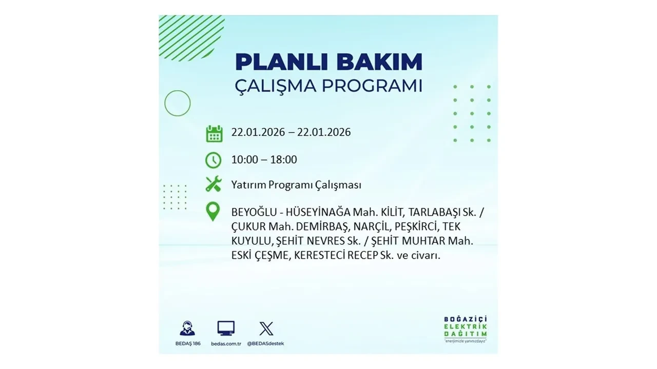 22 Ocak İstanbul elektrik kesintileri tablosu! BEDAŞ açıkladı: Şehrin büyük bölümü karanlıkta kalacak