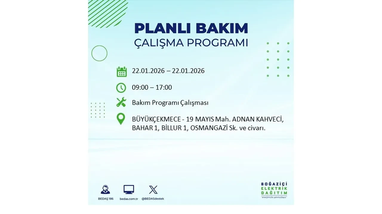 22 Ocak İstanbul elektrik kesintileri tablosu! BEDAŞ açıkladı: Şehrin büyük bölümü karanlıkta kalacak