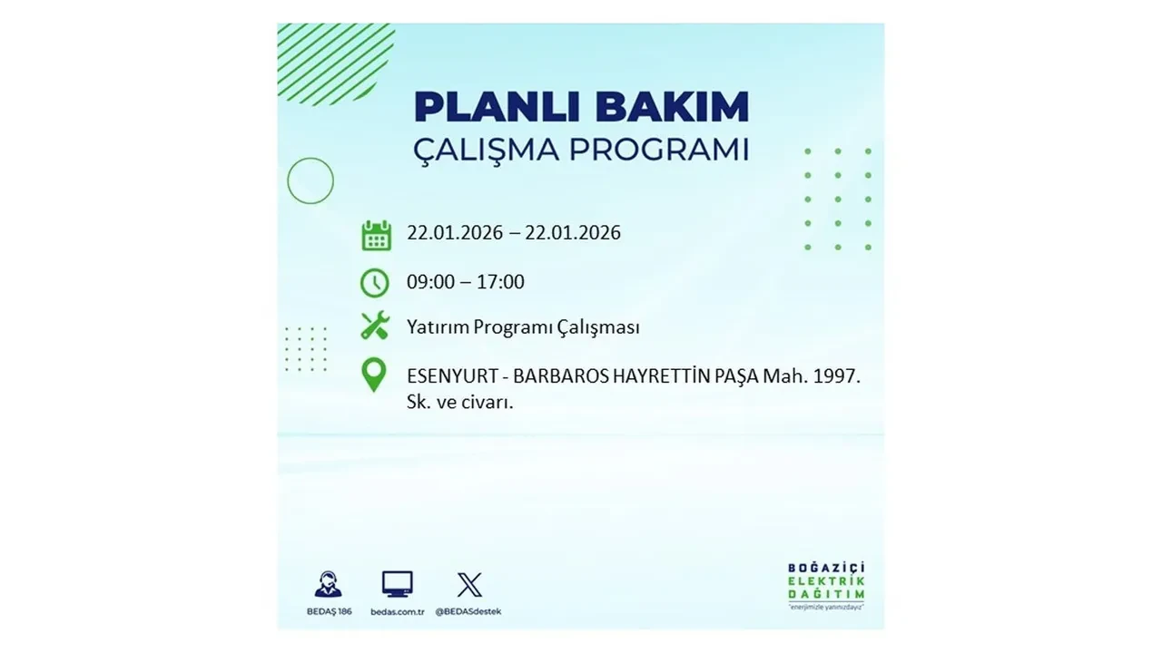 22 Ocak İstanbul elektrik kesintileri tablosu! BEDAŞ açıkladı: Şehrin büyük bölümü karanlıkta kalacak