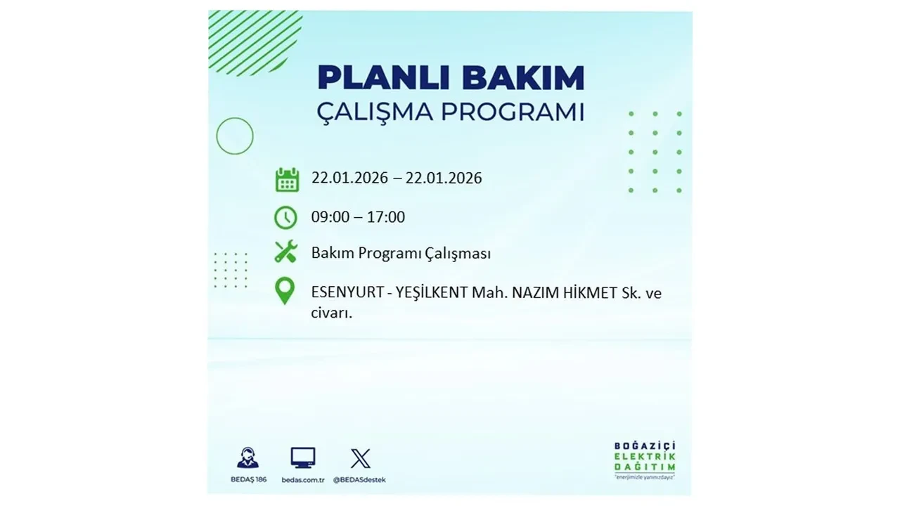 22 Ocak İstanbul elektrik kesintileri tablosu! BEDAŞ açıkladı: Şehrin büyük bölümü karanlıkta kalacak