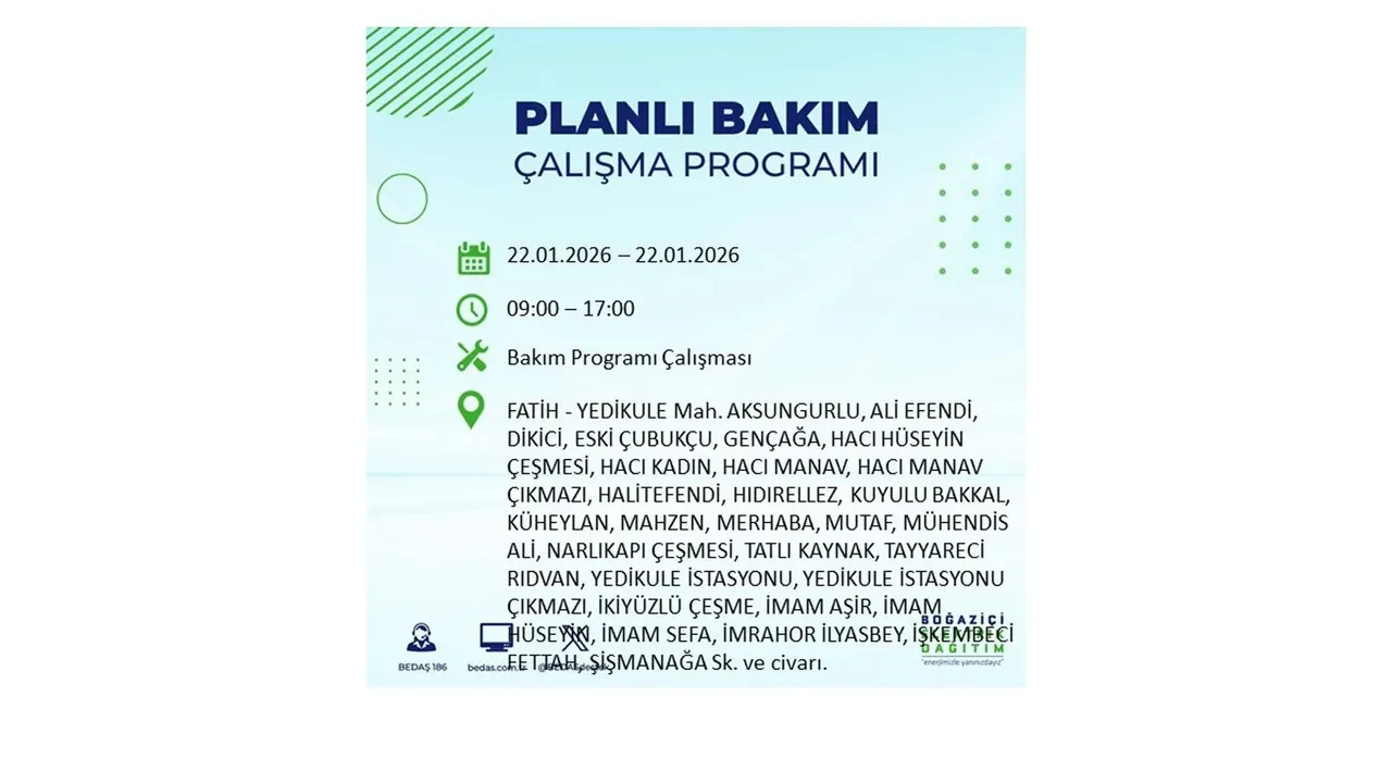 22 Ocak İstanbul elektrik kesintileri tablosu! BEDAŞ açıkladı: Şehrin büyük bölümü karanlıkta kalacak