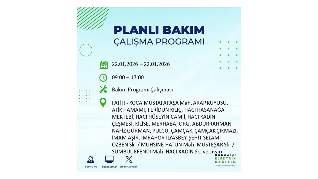 22 Ocak İstanbul elektrik kesintileri tablosu! BEDAŞ açıkladı: Şehrin büyük bölümü karanlıkta kalacak