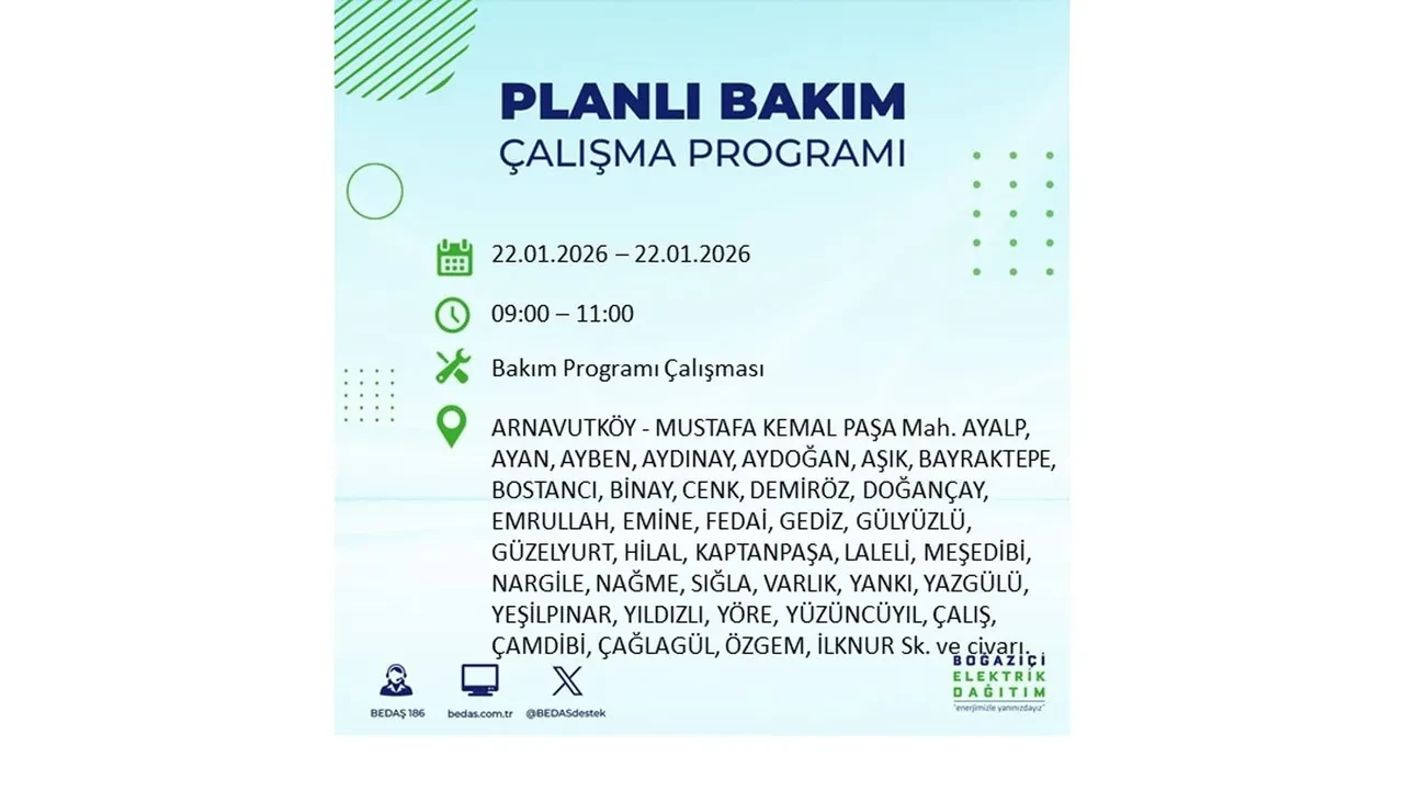22 Ocak İstanbul elektrik kesintileri tablosu! BEDAŞ açıkladı: Şehrin büyük bölümü karanlıkta kalacak