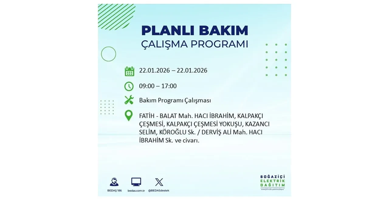22 Ocak İstanbul elektrik kesintileri tablosu! BEDAŞ açıkladı: Şehrin büyük bölümü karanlıkta kalacak