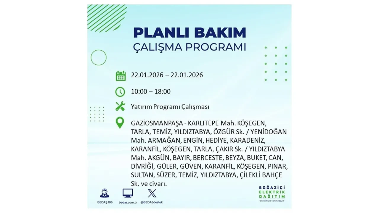 22 Ocak İstanbul elektrik kesintileri tablosu! BEDAŞ açıkladı: Şehrin büyük bölümü karanlıkta kalacak