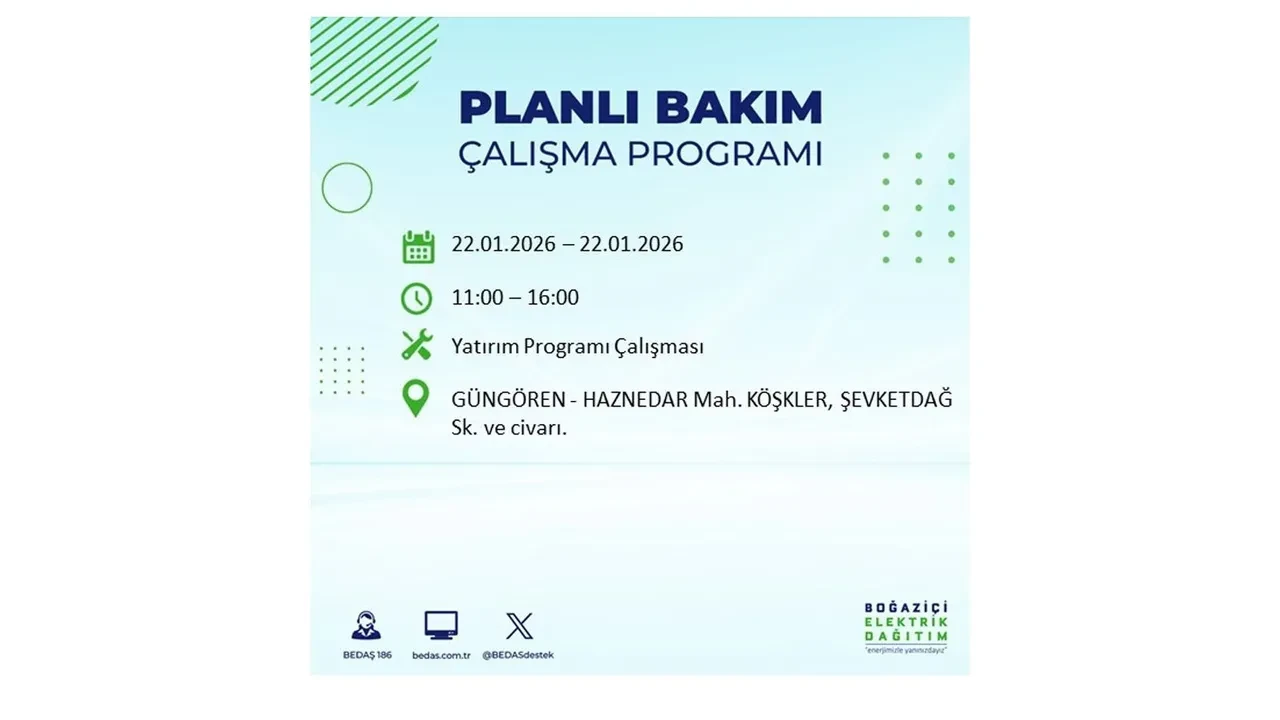 22 Ocak İstanbul elektrik kesintileri tablosu! BEDAŞ açıkladı: Şehrin büyük bölümü karanlıkta kalacak