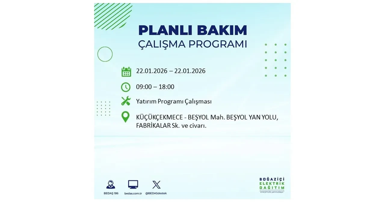 22 Ocak İstanbul elektrik kesintileri tablosu! BEDAŞ açıkladı: Şehrin büyük bölümü karanlıkta kalacak
