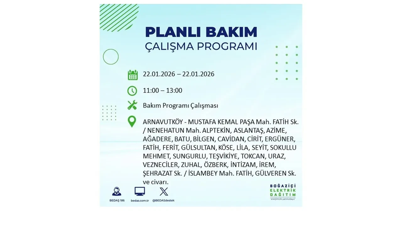 22 Ocak İstanbul elektrik kesintileri tablosu! BEDAŞ açıkladı: Şehrin büyük bölümü karanlıkta kalacak