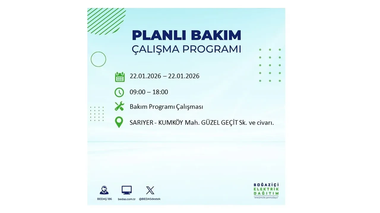 22 Ocak İstanbul elektrik kesintileri tablosu! BEDAŞ açıkladı: Şehrin büyük bölümü karanlıkta kalacak