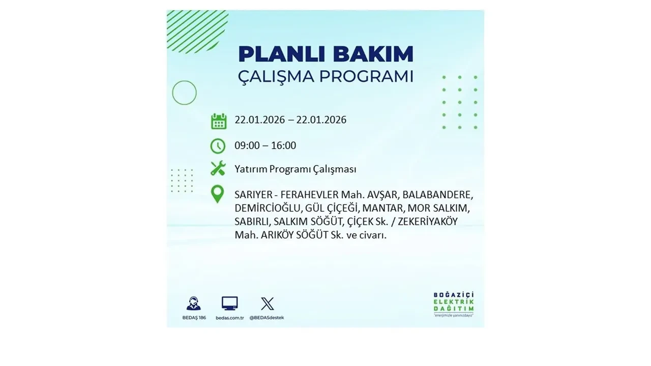 22 Ocak İstanbul elektrik kesintileri tablosu! BEDAŞ açıkladı: Şehrin büyük bölümü karanlıkta kalacak