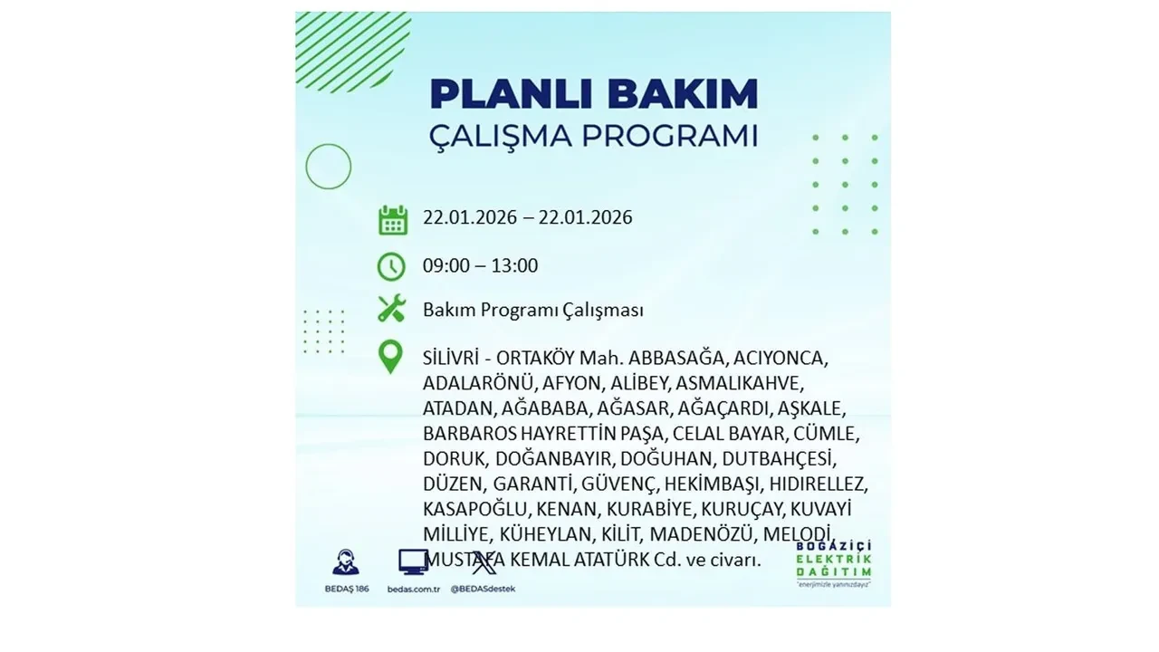 22 Ocak İstanbul elektrik kesintileri tablosu! BEDAŞ açıkladı: Şehrin büyük bölümü karanlıkta kalacak