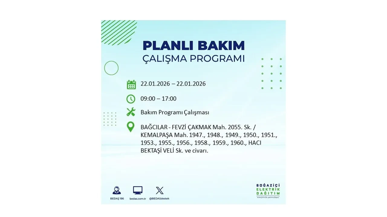 22 Ocak İstanbul elektrik kesintileri tablosu! BEDAŞ açıkladı: Şehrin büyük bölümü karanlıkta kalacak