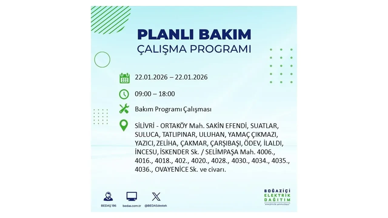 22 Ocak İstanbul elektrik kesintileri tablosu! BEDAŞ açıkladı: Şehrin büyük bölümü karanlıkta kalacak