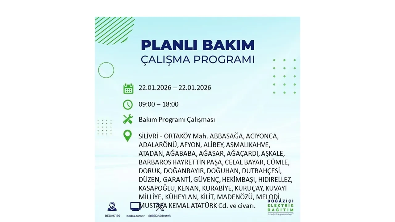 22 Ocak İstanbul elektrik kesintileri tablosu! BEDAŞ açıkladı: Şehrin büyük bölümü karanlıkta kalacak