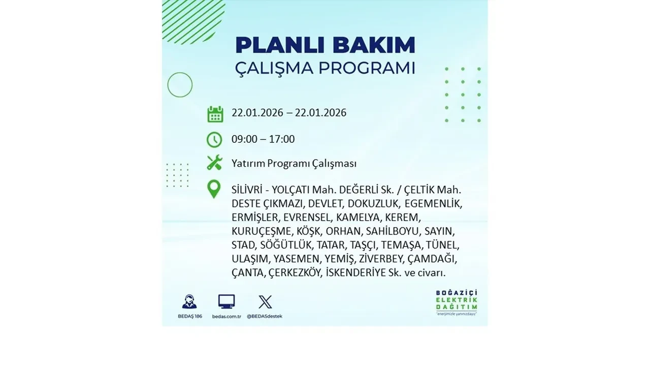 22 Ocak İstanbul elektrik kesintileri tablosu! BEDAŞ açıkladı: Şehrin büyük bölümü karanlıkta kalacak