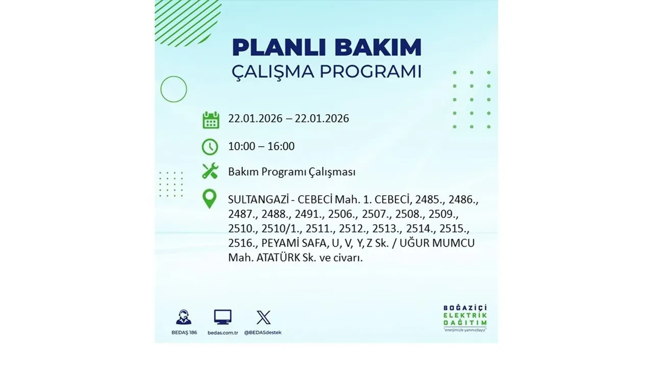22 Ocak İstanbul elektrik kesintileri tablosu! BEDAŞ açıkladı: Şehrin büyük bölümü karanlıkta kalacak