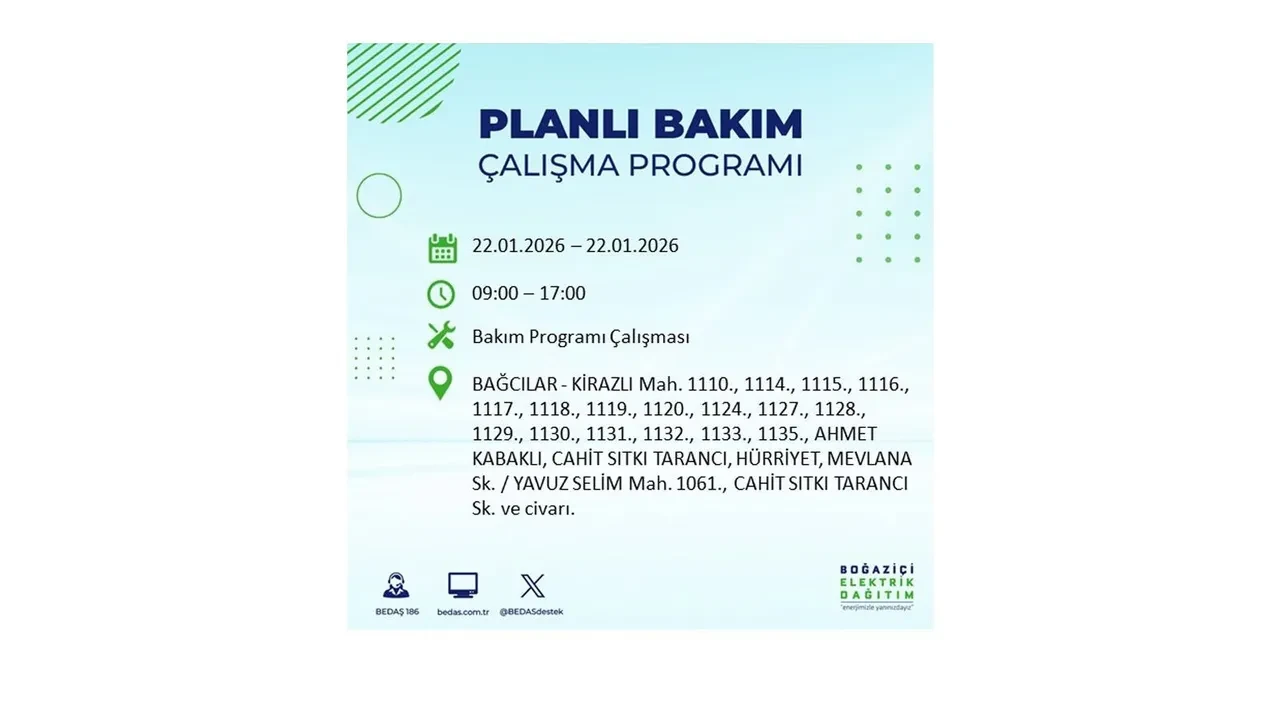 22 Ocak İstanbul elektrik kesintileri tablosu! BEDAŞ açıkladı: Şehrin büyük bölümü karanlıkta kalacak