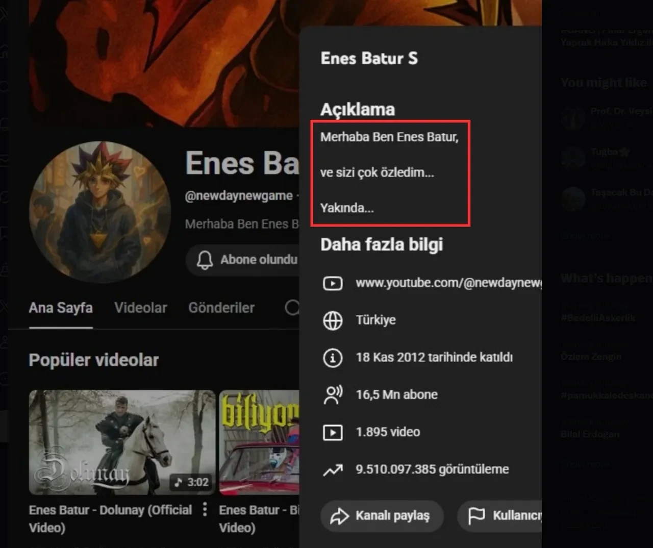 Enes Batur geri döndü! Kanalının yeni ismini açıkladı