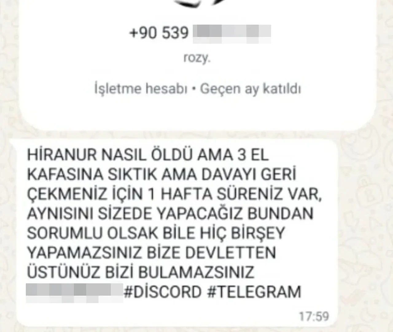 Hiranur kafasından vurularak katledilmişti! Acılı baba tehdit mesajını paylaştı