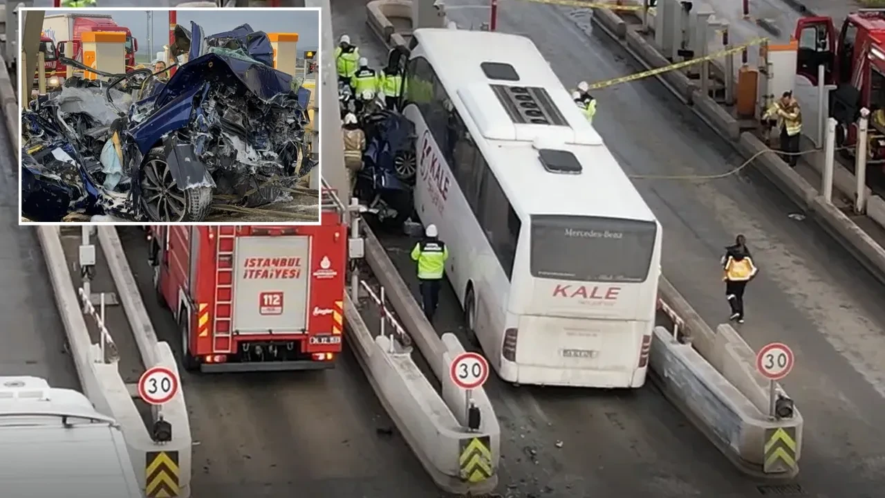 Kuzey Marmara Otoyolu gişesinde otobüs otomobile çarptı: 2 ölü, 1 yaralı