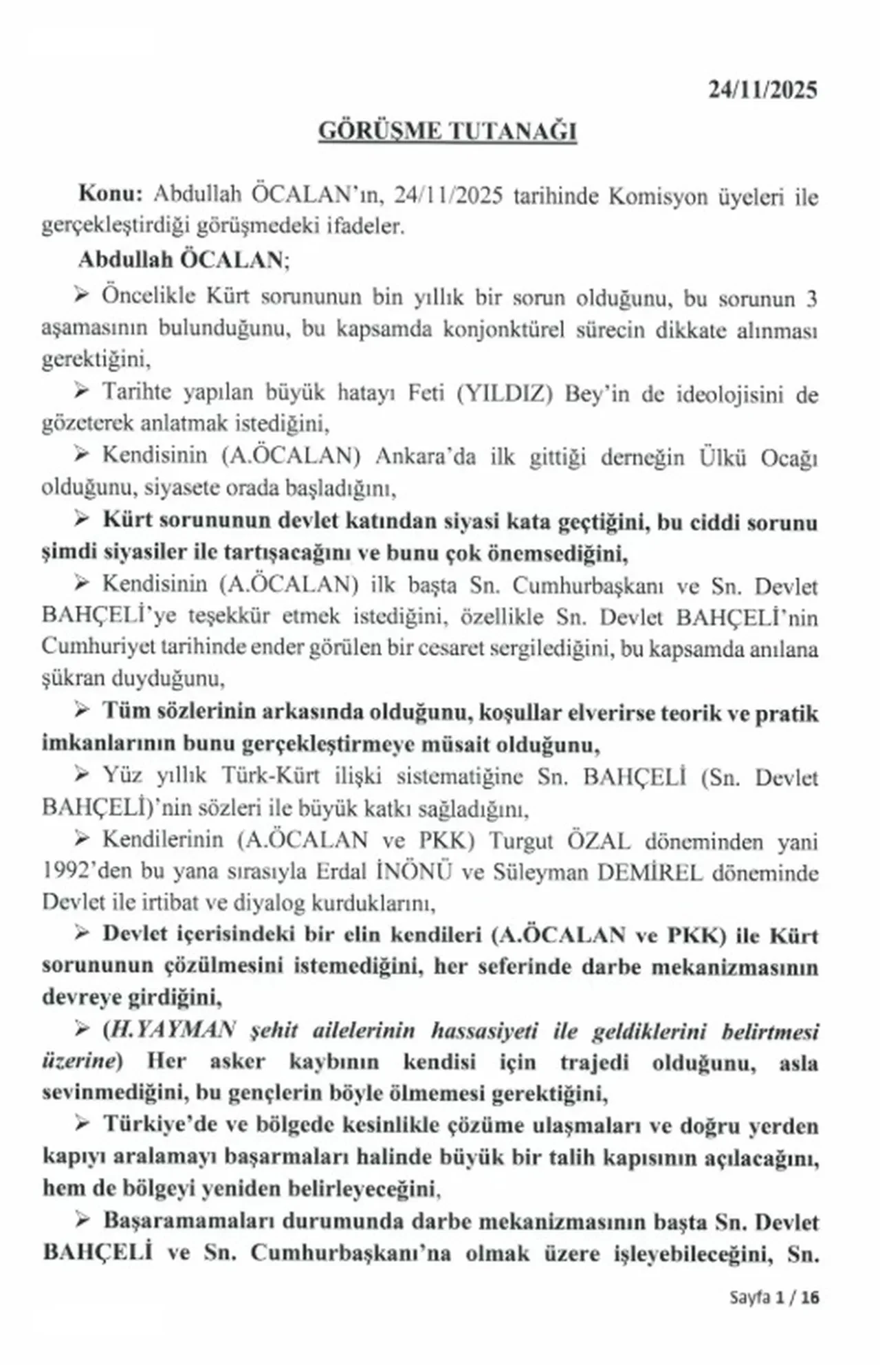 TBMM İmralı'da Abdullah Öcalan ile yapılan komisyon görüşmesinin tutanaklarını paylaştı
