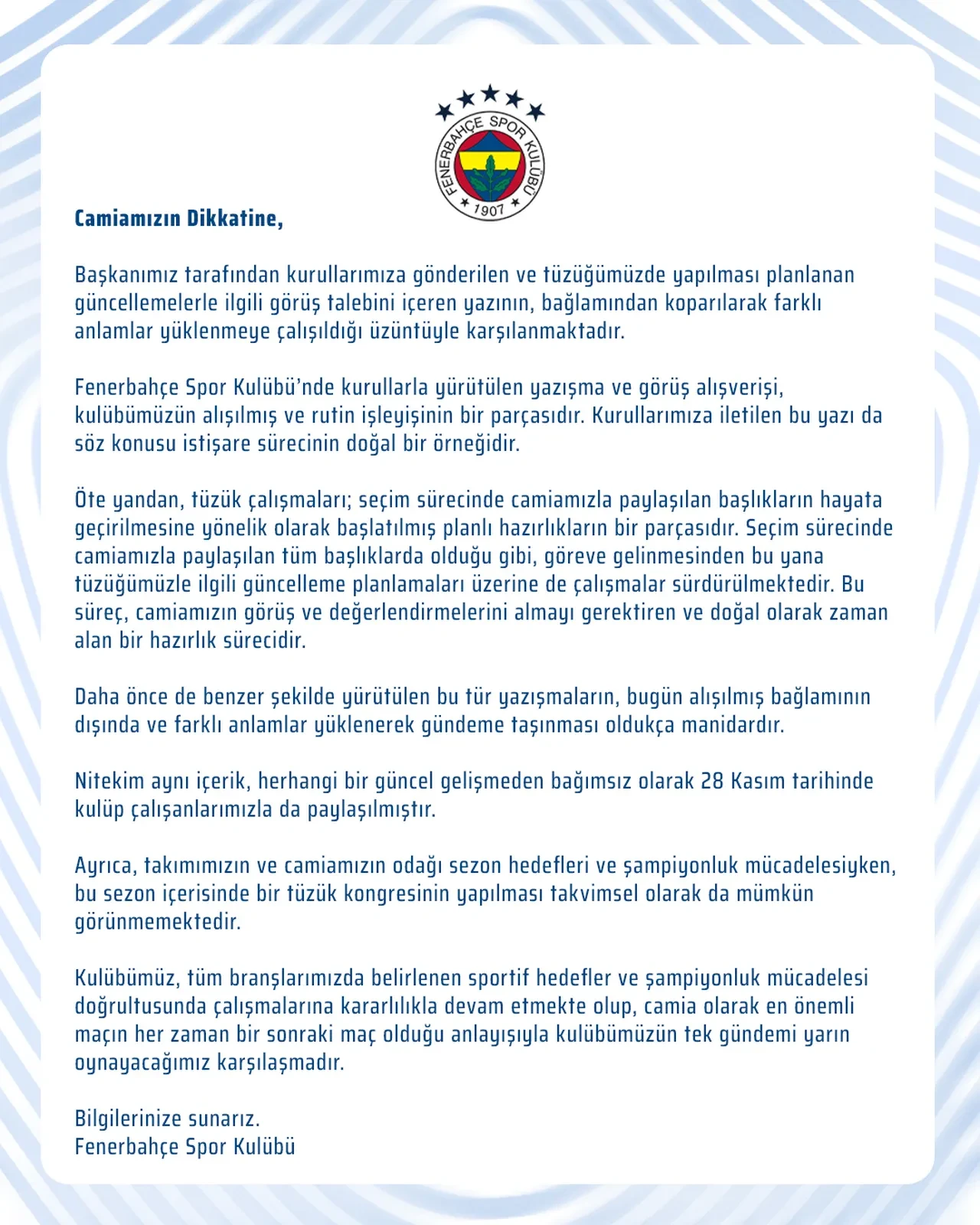 Fenerbahçe'den Sadettin Saran ve kongre açıklaması: "Üzüntüyle karşılanmaktadır"