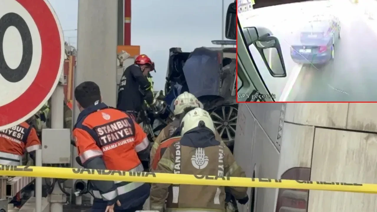 Kuzey Marmara Otoyolu’nda otobüsün aracı ezdiği feci kazanın görüntüsü ortaya çıktı