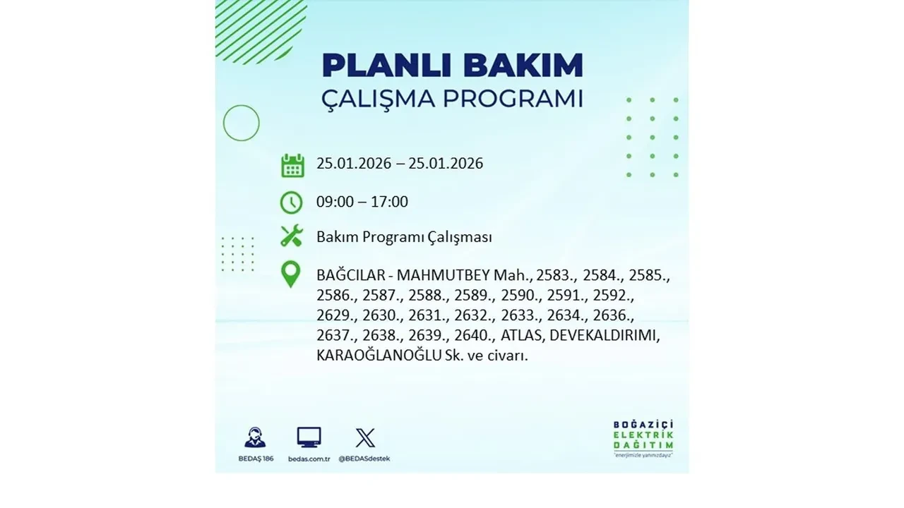 25 Ocak İstanbul elektrik kesintileri 2026: 5 ilçede planlı elektrik kesintisi uygulanacak, saatlerce enerji verilmeyecek
